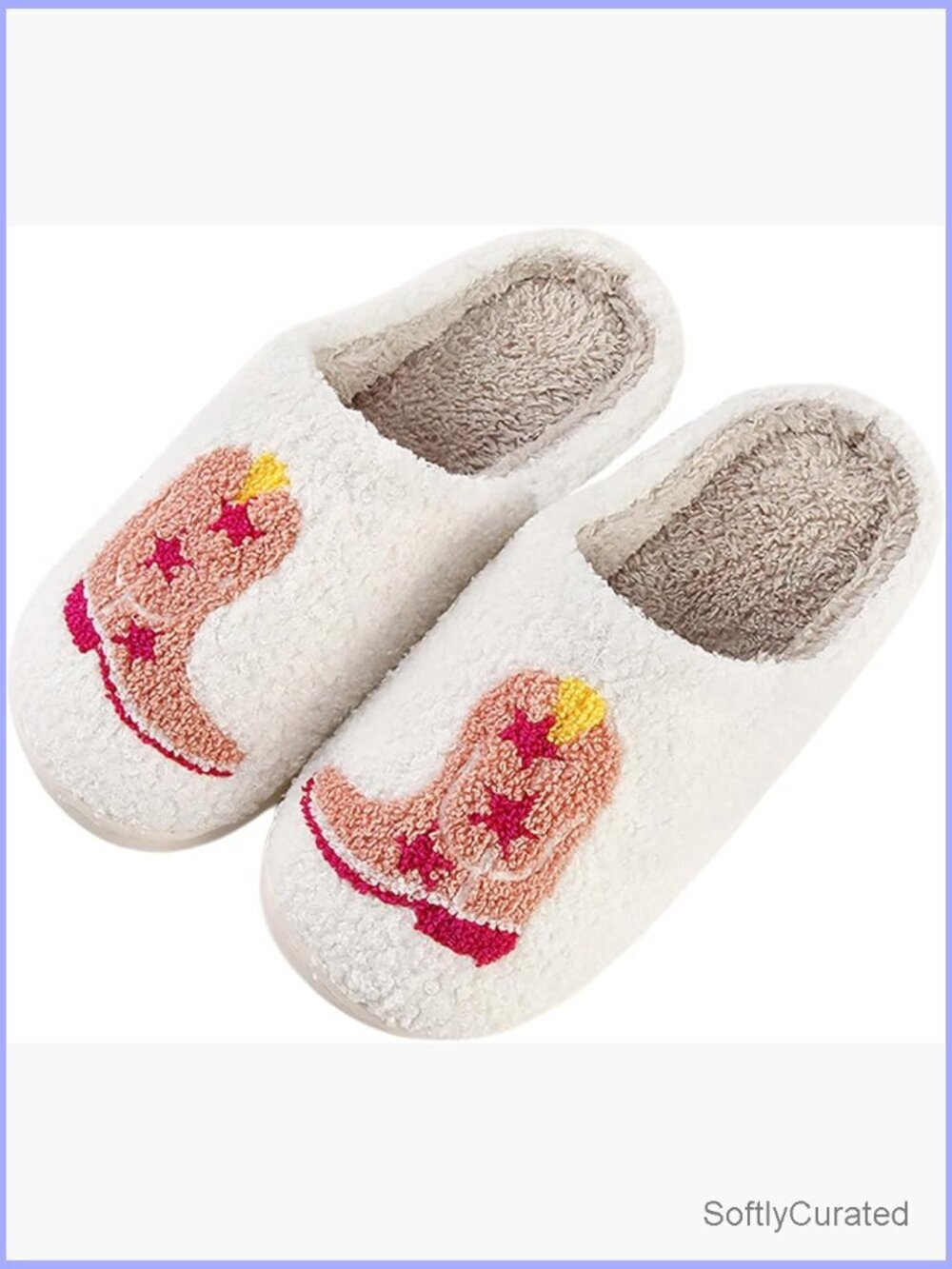 Retro Cowgirl Boots Slippers Plush Embroidered Winter Cozy House Shoes